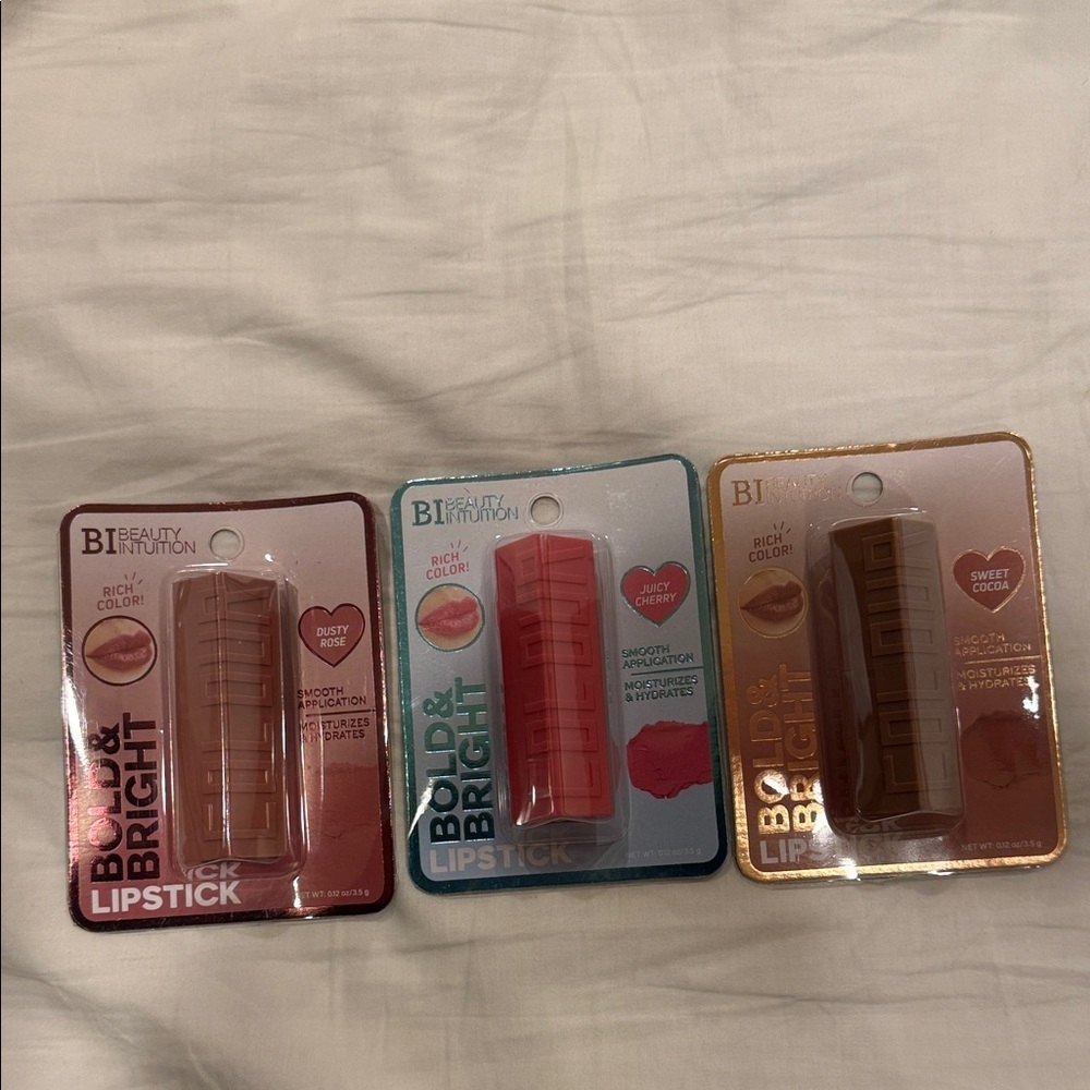 Bold & Bright Lipstick Set - Dusty Rose, Juicy Cherry, Sweet Cocoa
